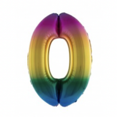 Ballon en aluminium 16" Chiffre 0 ARC EN CIEL