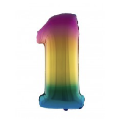 Ballon en aluminium 16" Chiffre 1 ARC EN CIEL