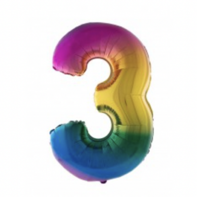 Ballon en aluminium 16" Chiffre 3 ARC EN CIEL