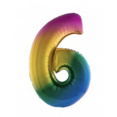 Ballon en aluminium 16" Chiffre 6 ARC EN CIEL
