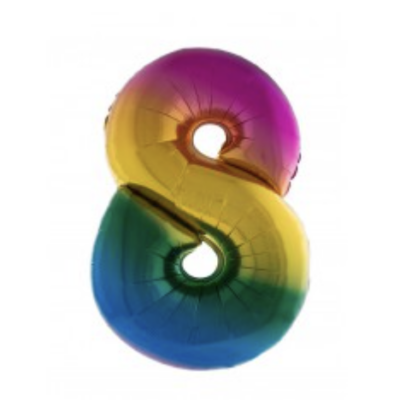 Ballon en aluminium 16" Chiffre 8 ARC EN CIEL