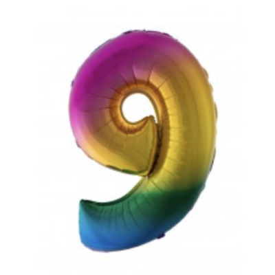 Ballon en aluminium 16" Chiffre 9 ARC EN CIEL