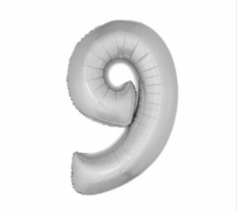Ballon en aluminium 16″ Chiffre 9 ARGENT