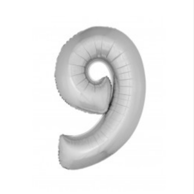 Ballon en aluminium 16" Chiffre 9 ARGENT