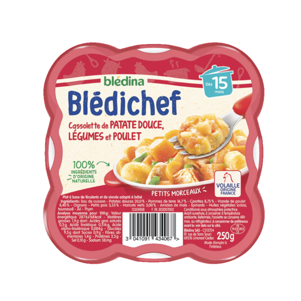 Cassolette Blédichef Blédina Patate douce légume poulet - 250g