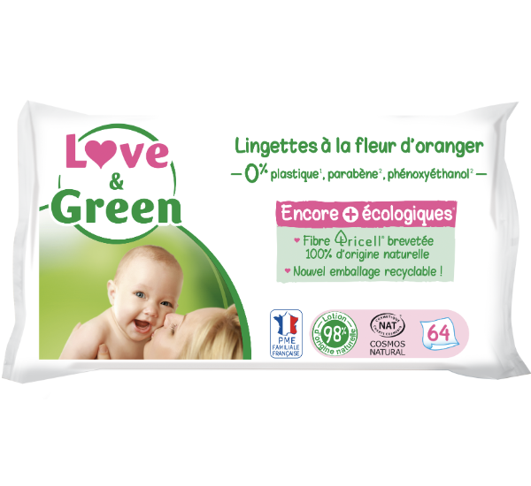 Love and Green | Lingettes fleur d'oranger sachet de 64 pièces