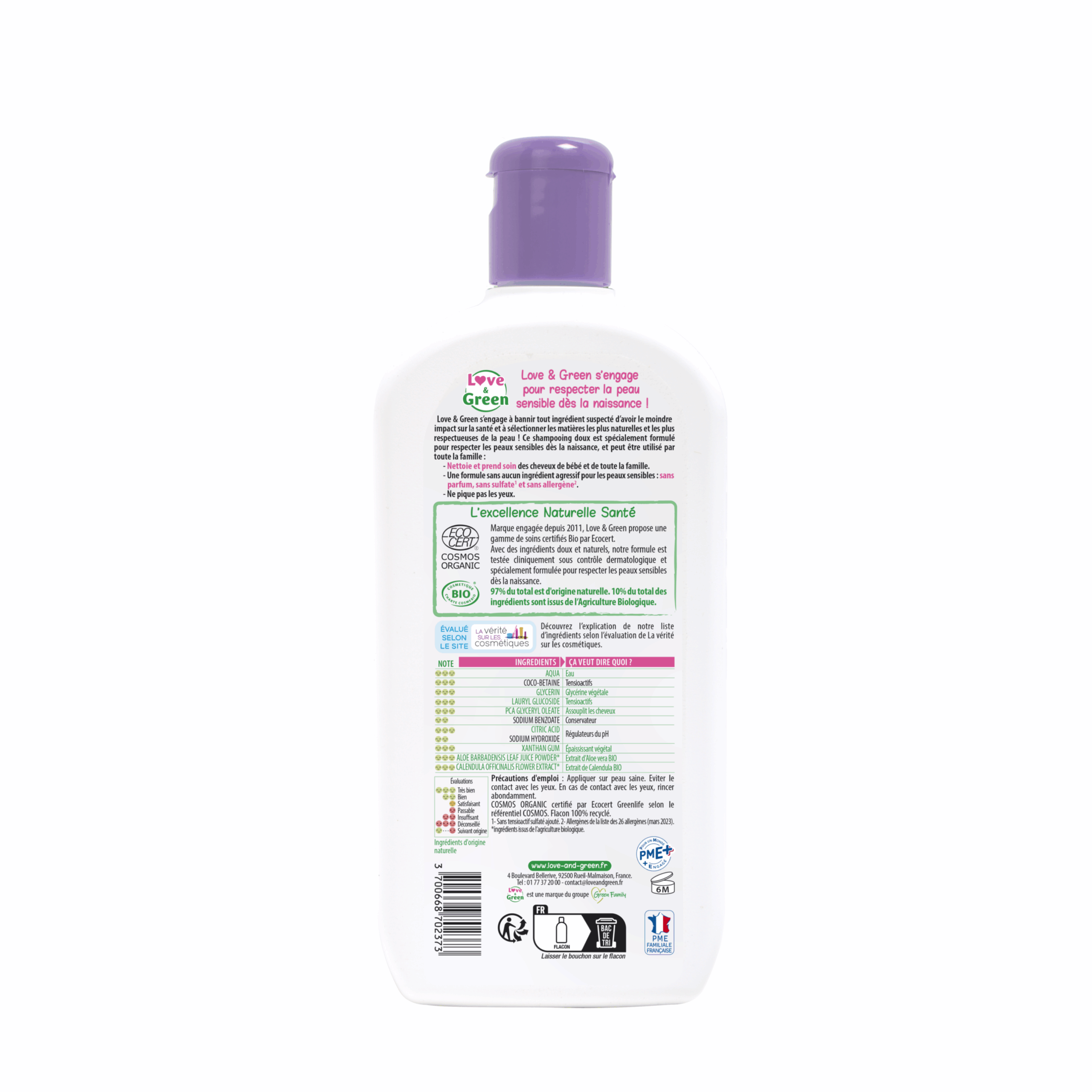 Love and Green | Shampoing doux - certifié BIO Flacon(s) 500ml – Image 2