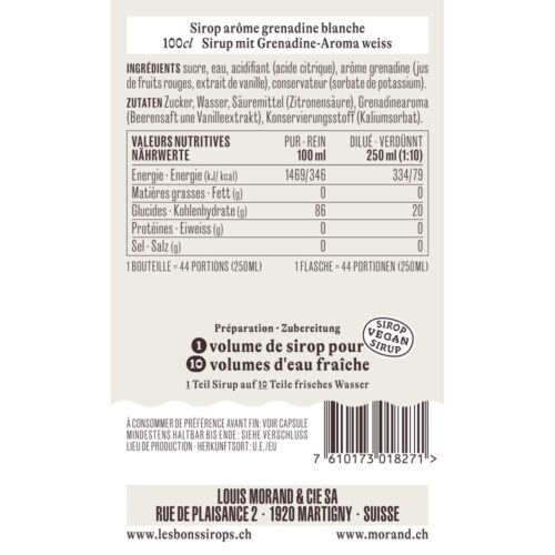 Sirop MORAND Grenadine blanche 1L