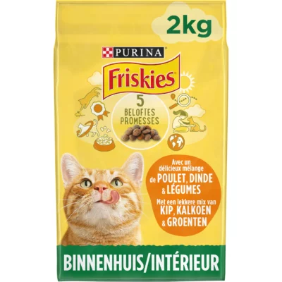 Purina Friskies Croquettes pour chat d'intérieur avec Poulet, Dinde et Légumes - 2kg