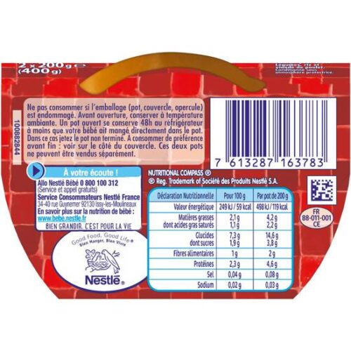 Petit pot P'tite recette Nestlé Petits légumes, poulet au lait de coco - 2x200g