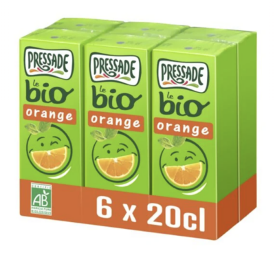 Jus d'orange Bio PRESSADE - pack de 6 briques de 20cl