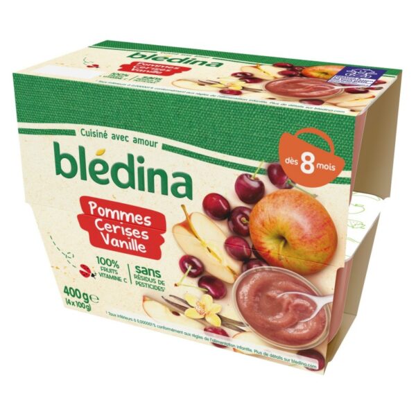 Purée Blédina Pommes, cerises, vanille dès 8 mois - 4x100g