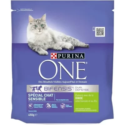 PURINA ONE BIFENSIS Spécial Chat Sensible Croquettes Dinde - Sac de 450 g