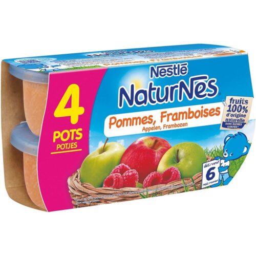 Purée Naturnes Nestlé Pommes, framboises dès 4 mois - 4x130g