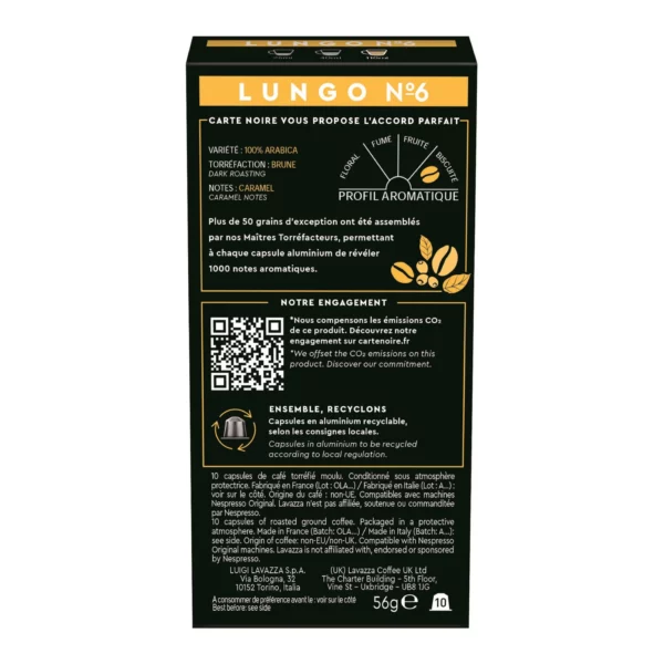 Café Nespresso Lungo Classique °6 Carte Noire - x10 - 56g – Image 2