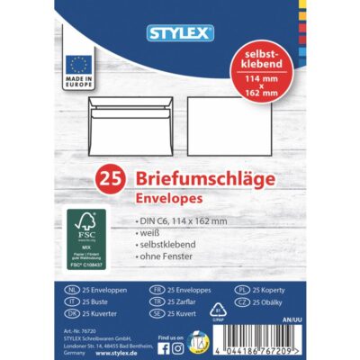 Enveloppes, DIN C6, sans fenêtre, autocollantes, FSC