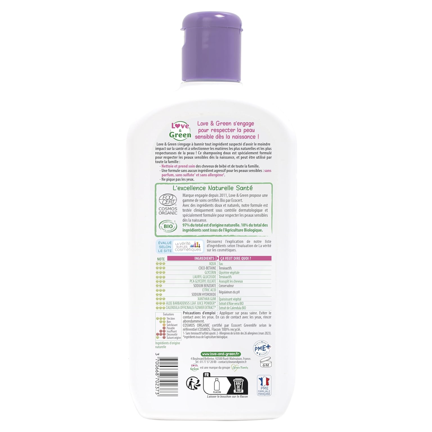 Love and Green Shampoing doux certifié BIO - 500ml – Image 2
