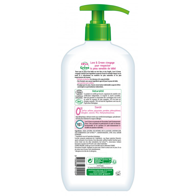 Love and Green Gel Lavant Corps et Cheveux 0% - 500ml – Image 2