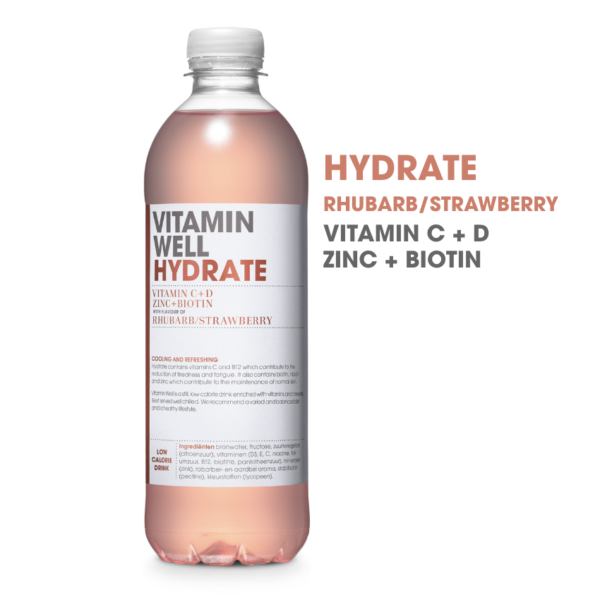 Vitamin Well Hydrate · Eau vitaminée · Fraise&Rhubarbe 500ml