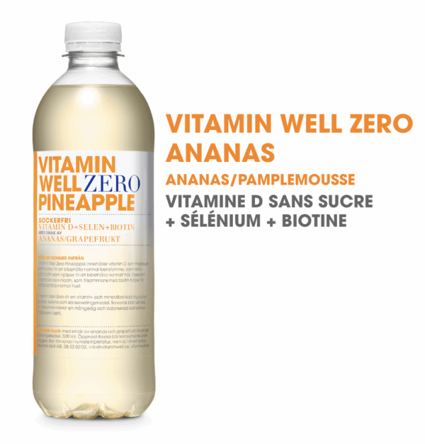 Vitamin Well Zero Pineapple · Eau vitaminée · Ananas&Pamplemousse 500ml