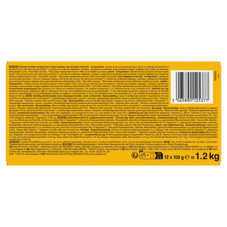 PEDIGREE Adulte en gelée au bœuf, au poulet & agneau - 12x100g