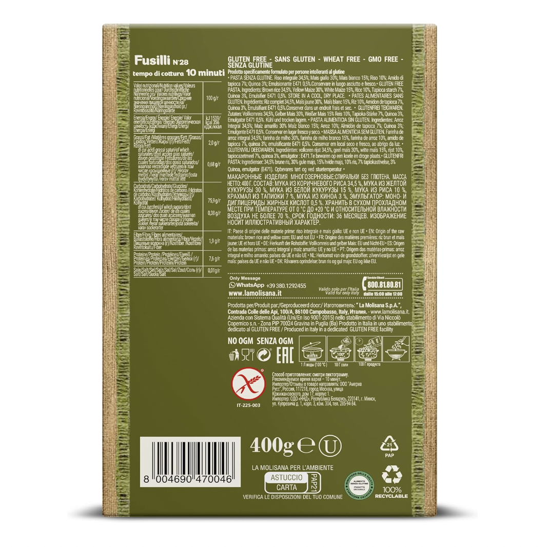 La Molisana Fusilli sans gluten N.28 - 400 g – Image 2