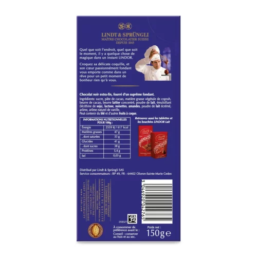 Lindt Lindor chocolat noir - 150g