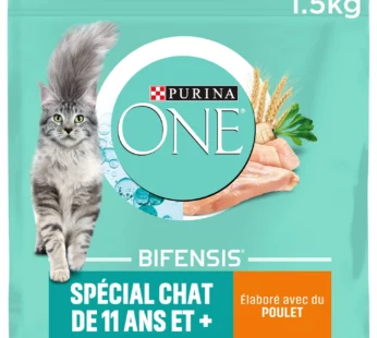 Purina ONE Croquettes pour chat Senior 11 ans et + au poulet – 1,5kg