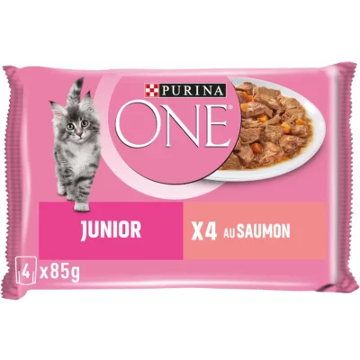 Purina ONE Pâtée pour chat Junior au saumon - 4x85g